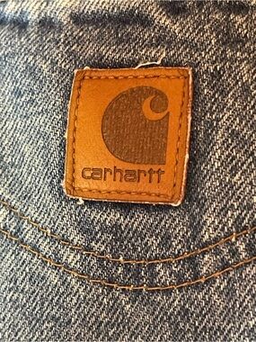 Carhartt Mens - Traditional Fit Blue Denim Jeans with Leather Logo Patch